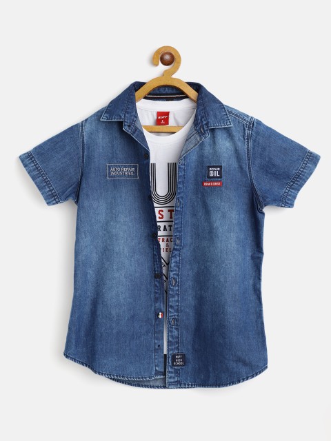 

RUFF Boys Blue Slim Fit Opaque Casual Shirt