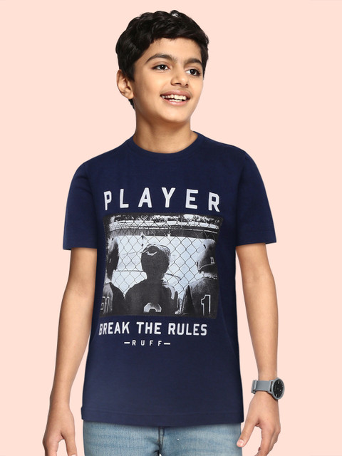 

RUFF Boys Blue Printed Slim Fit T-shirt