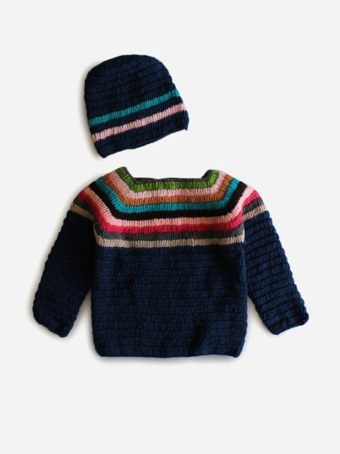 

Woonie Unisex Infant Kids Navy Blue & Pink Striped Cotton Pullover