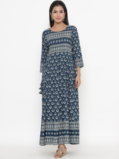 

kipek Blue & White Ethnic Motifs Ethnic Maxi Dress