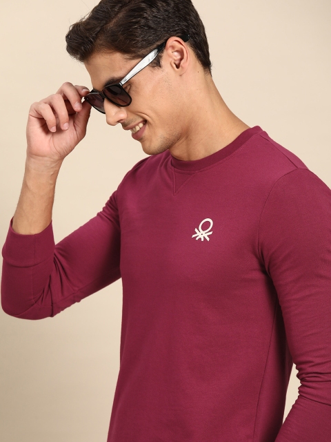 

United Colors of Benetton Men Magenta Solid Sweatshirt