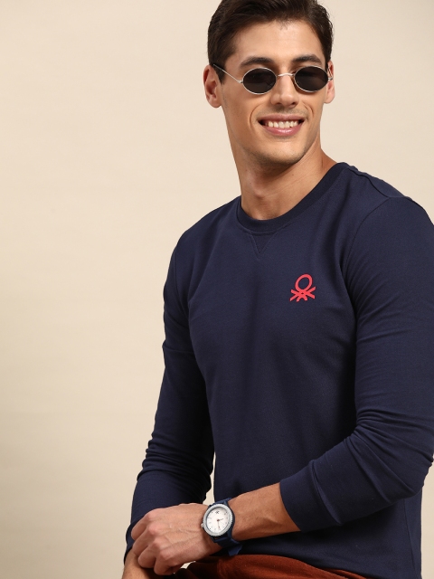 

United Colors of Benetton Men Navy Blue Sweatshirt