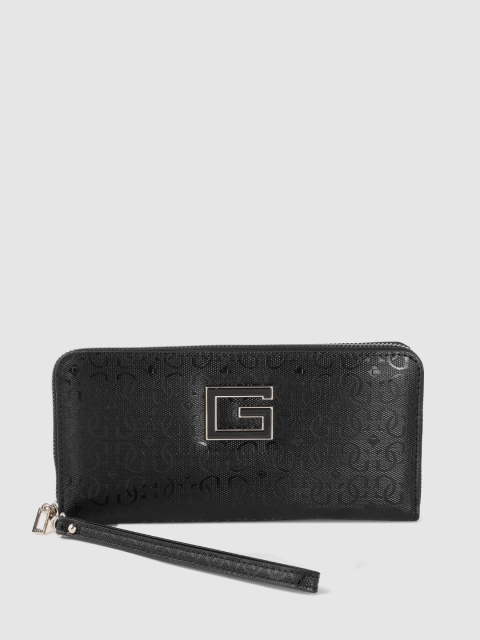 

GUESS Women Black Typography Textured Zip Around Wallet