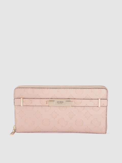 

GUESS Women Beige Brand Logo Textured Zip Around Wallet
