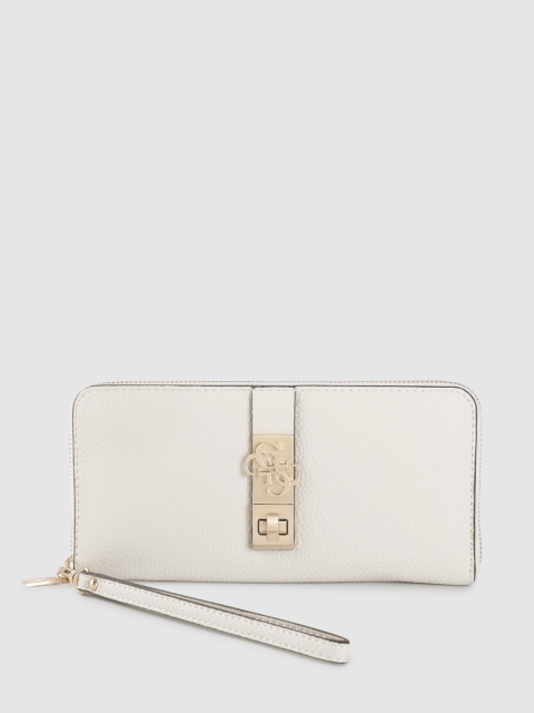 

GUESS Women Off-White Solid Zip Around Wallet with Wrist Loop
