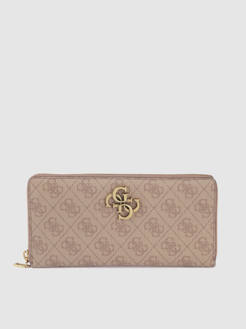 

GUESS Women Brown Brand Logo Print Zip Around Wallet