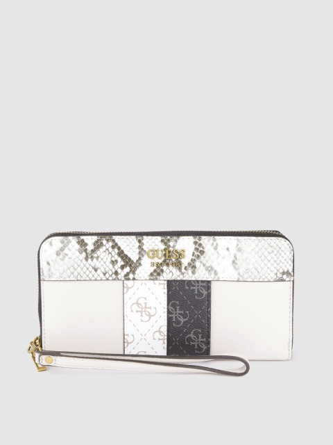 

GUESS Women Nude-Coloured & Grey Snakeskin Textured Zip Around Wallet