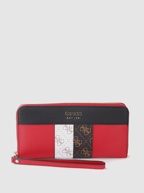 

GUESS Women Red & Black Colourblocked Zip Around Wallet