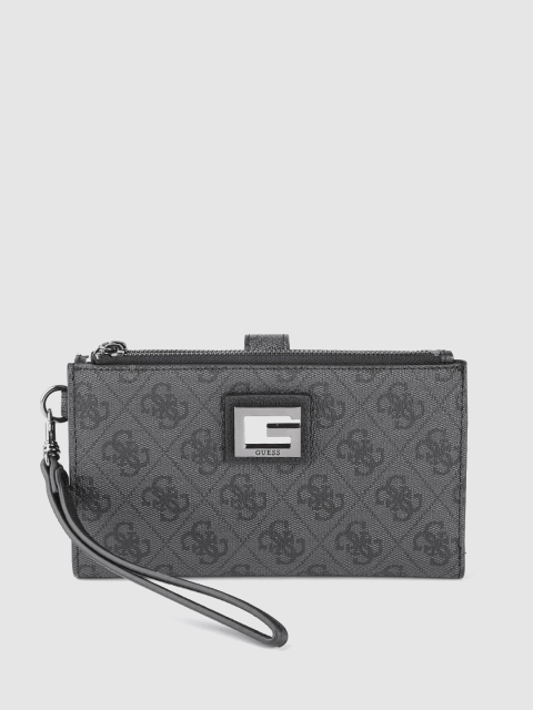 

GUESS Women Charcoal Grey & Black Brand Logo Printed Two Fold Wallet