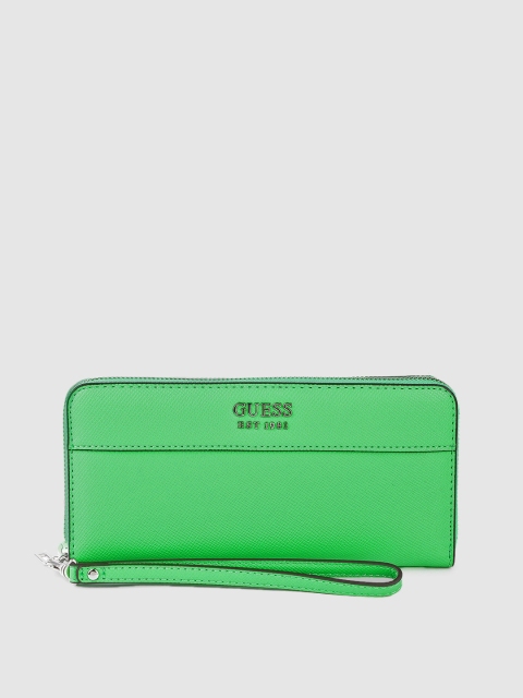 

GUESS Women Green Solid Zip Around Wallet