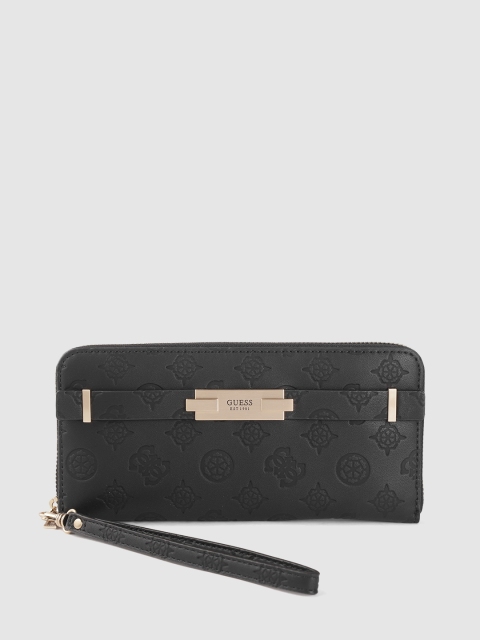 

GUESS Women Black Geometric Textured Zip Around Wallet
