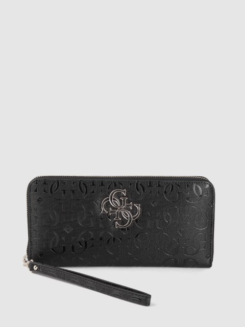 

GUESS Women Black Brand Logo Textured Zip Around Wallet