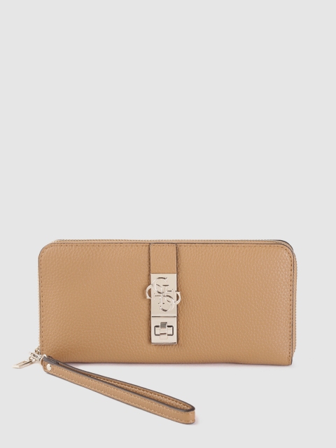

GUESS Women Beige Solid Zip Around Wallet with Wrist Loop