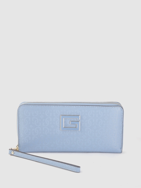 

GUESS Women Blue Typography Zip Around Wallet
