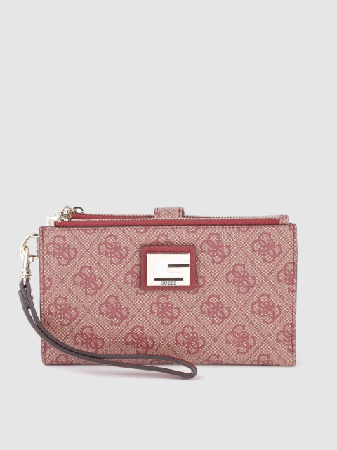 

GUESS Women Beige & Maroon Brand Logo Printed Two Fold Wallet