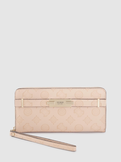 

GUESS Women Beige Geometric Textured Zip Around Wallet