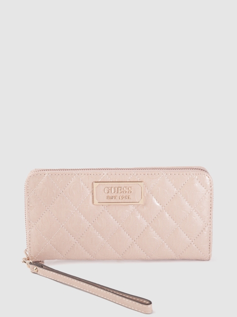 

GUESS Women Nude-Coloured Brand Logo Textured Quilted Zip Around Wallet