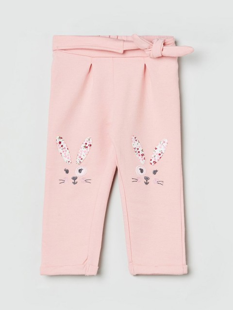 

max Girls Pink Embroidered Cotton Trousers
