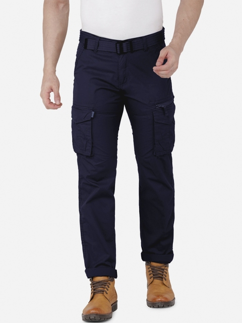 

beevee Men Navy Blue Cargos Trousers