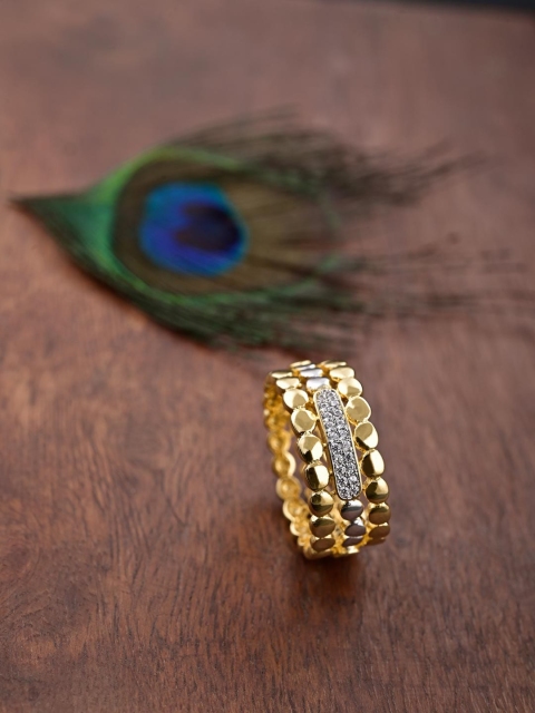 

Tistabene Gold-Toned & White Stone-Studded Contemporary Band Finger Ring