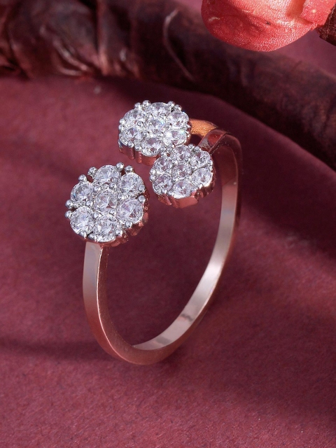 

Tistabene Rose Gold-Tone White Stone-Studded Finger Ring