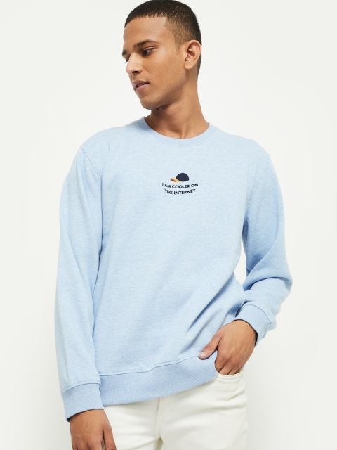 

max Men Blue Printed Cotton Sweatshirt