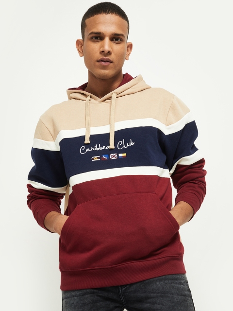 

max Men Beige & Maroon Colourblocked Sweatshirt