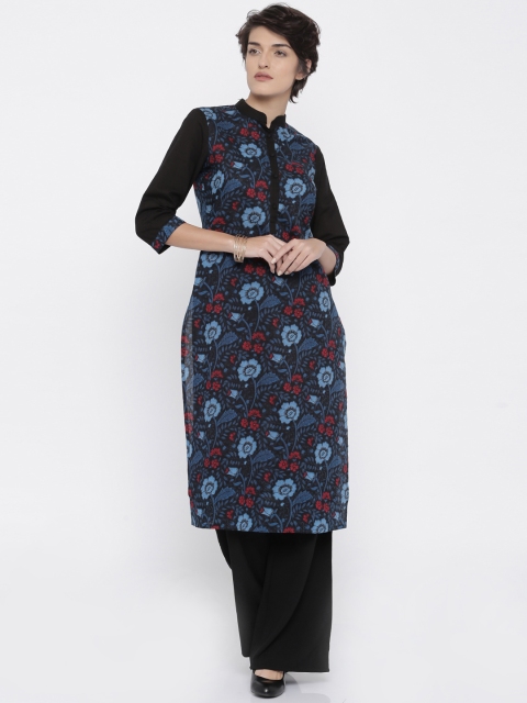 

Moda Rapido Women Navy Blue Printed Straight Kurta