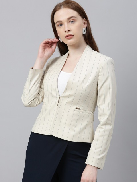 

Park Avenue Woman Pink & Grey Striped Open Front Casual Blazer, Beige