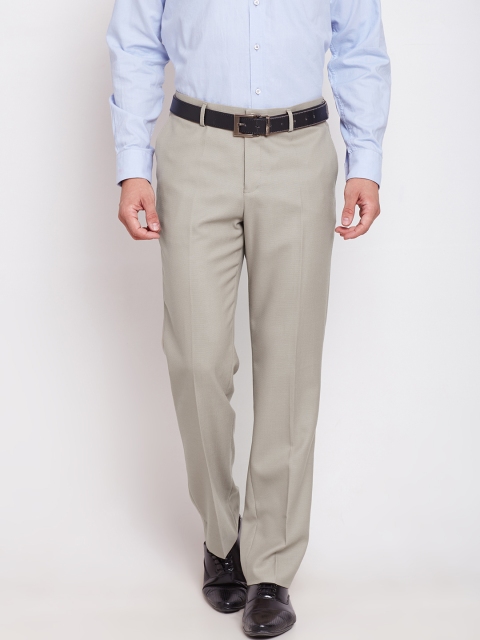 

Blackberrys Men Beige Solid Flat Front Formal Trousers