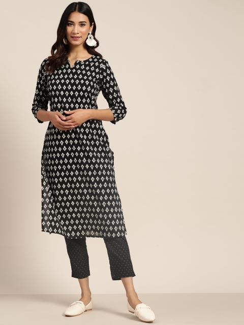 

Sangria Women Black & White Ethnic Motifs Printed Regular Pure Cotton Kurta with Trousers