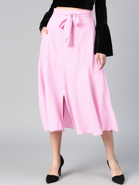 

Bitterlime Women Pink Solid A-Line Midi Skirt