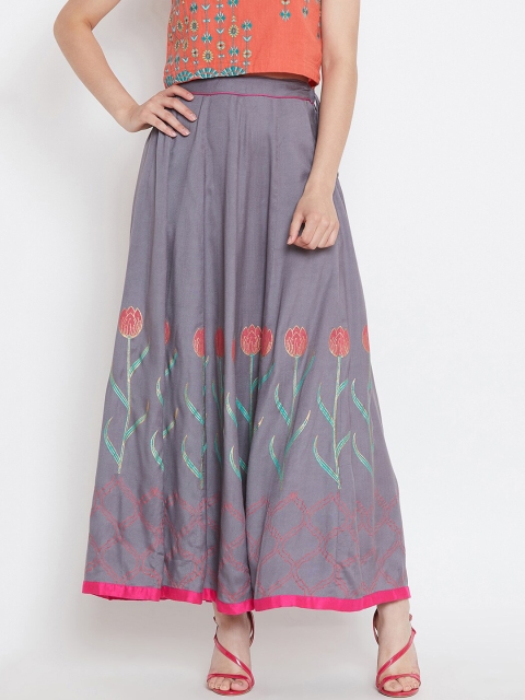 

Women Grey Block Print Flared Maxi Skirt