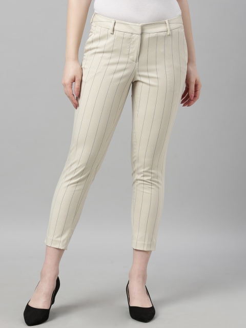 

Park Avenue Woman Women Beige Striped Tapered Fit Trousers