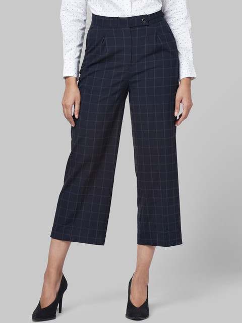 

Park Avenue Woman Blue Checked Pleated Culottes Trousers