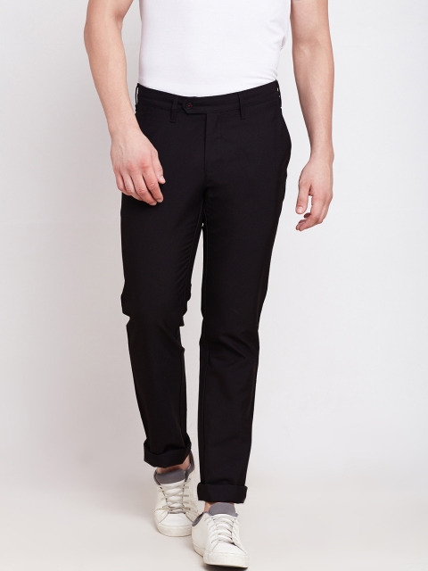 

Blackberrys Men Black Solid Sharp Fit Flat-Front Trousers