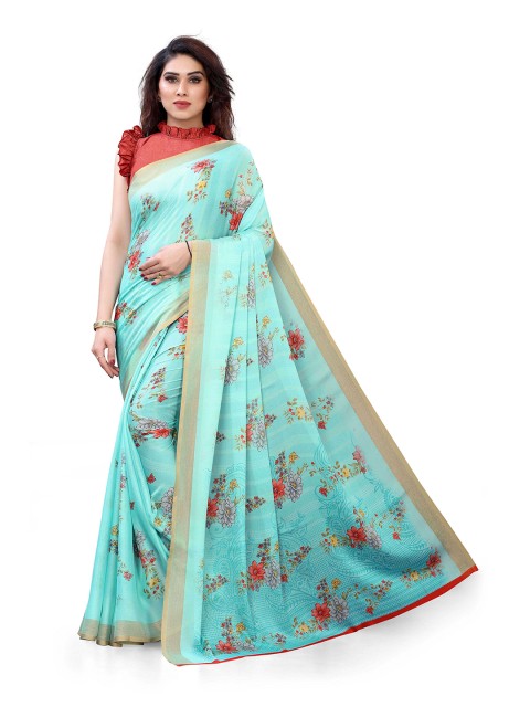 

Mirchi Fashion Sea Green & Red Floral Printed Zari Bagh Saree