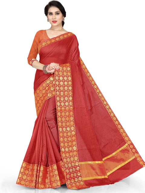 

KALINI Red & Gold-Toned Cotton Zari Saree