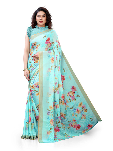 

MIRCHI FASHION Sea Green & Red Floral Printed Zari Bagh Saree