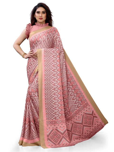 

Mirchi Fashion Off White & Pink Printed Zari Saree