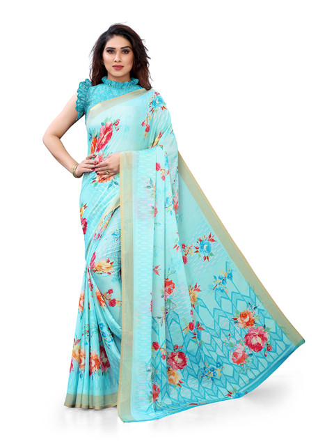 

Mirchi Fashion Turquoise Blue & Multicoloured Floral Printed Zari Bagh Saree
