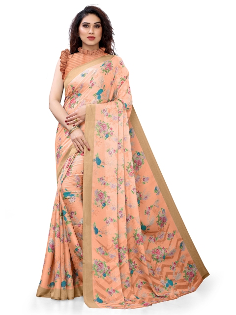 

MIRCHI FASHION Peach-Coloured & Blue Floral Printed Zari Bagh Saree