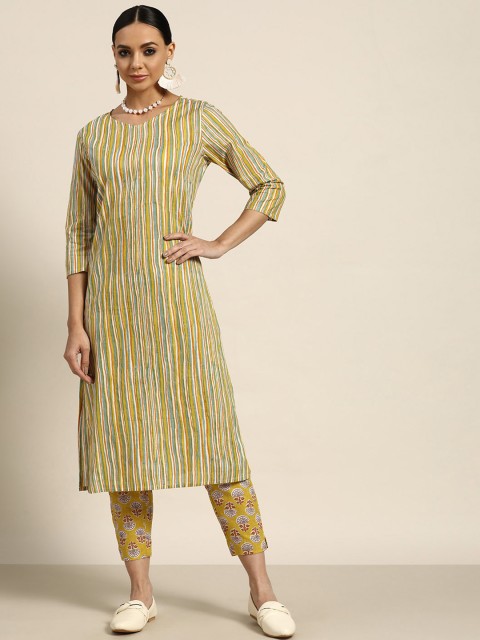 

Sangria Women Mustard Yellow Pure Cotton Printed Kurta with Trousers