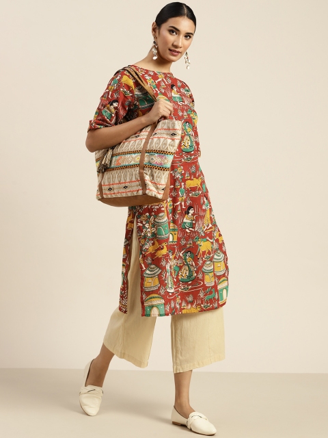 

Sangria Women Pure Cotton Red & Green Tribal Printed Kurta