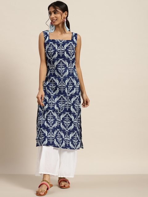 

Sangria Women Blue Ethnic Motifs Printed Cotton Straight Kurta