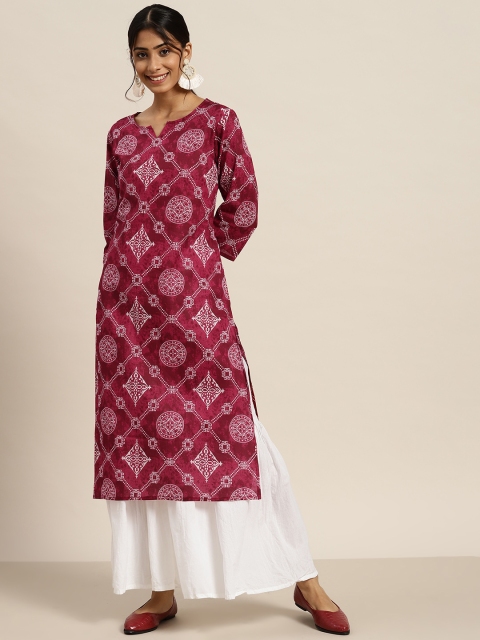 

Sangria Women Magenta & White Ethnic Motifs Printed Straight Kurta