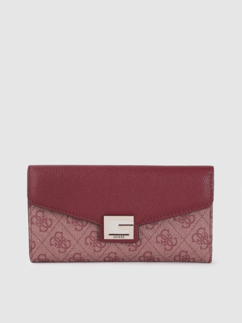 

GUESS Women Maroon & Beige Brand Logo Printed Three Fold Wallet