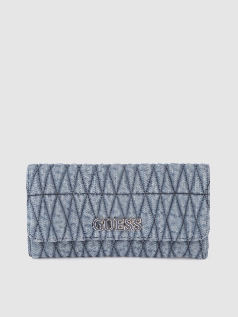 

GUESS Women Blue Quilted Three Fold Wallet