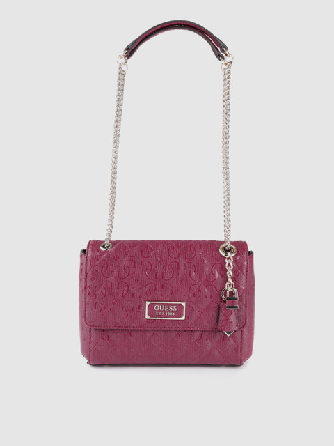 

GUESS Burgundy Textured Quilted Structured Shoulder Bag