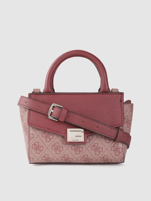 

GUESS Women Maroon & Peach-Coloured Brand Logo Print Swagger Handheld Bag